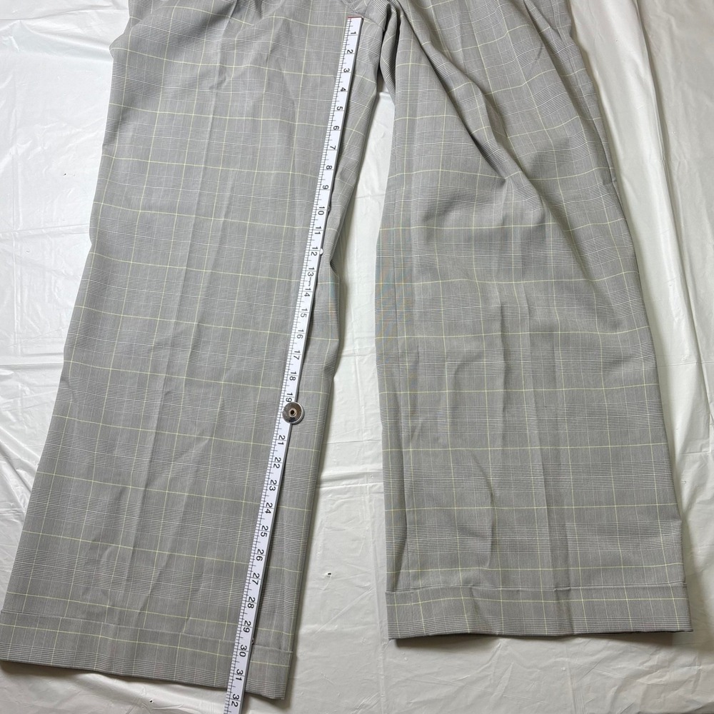 Diane Gilman Grey Plaid Wide Leg Trousers High Rise Pleated Career Pants Size 16 - Picture 4 of 10